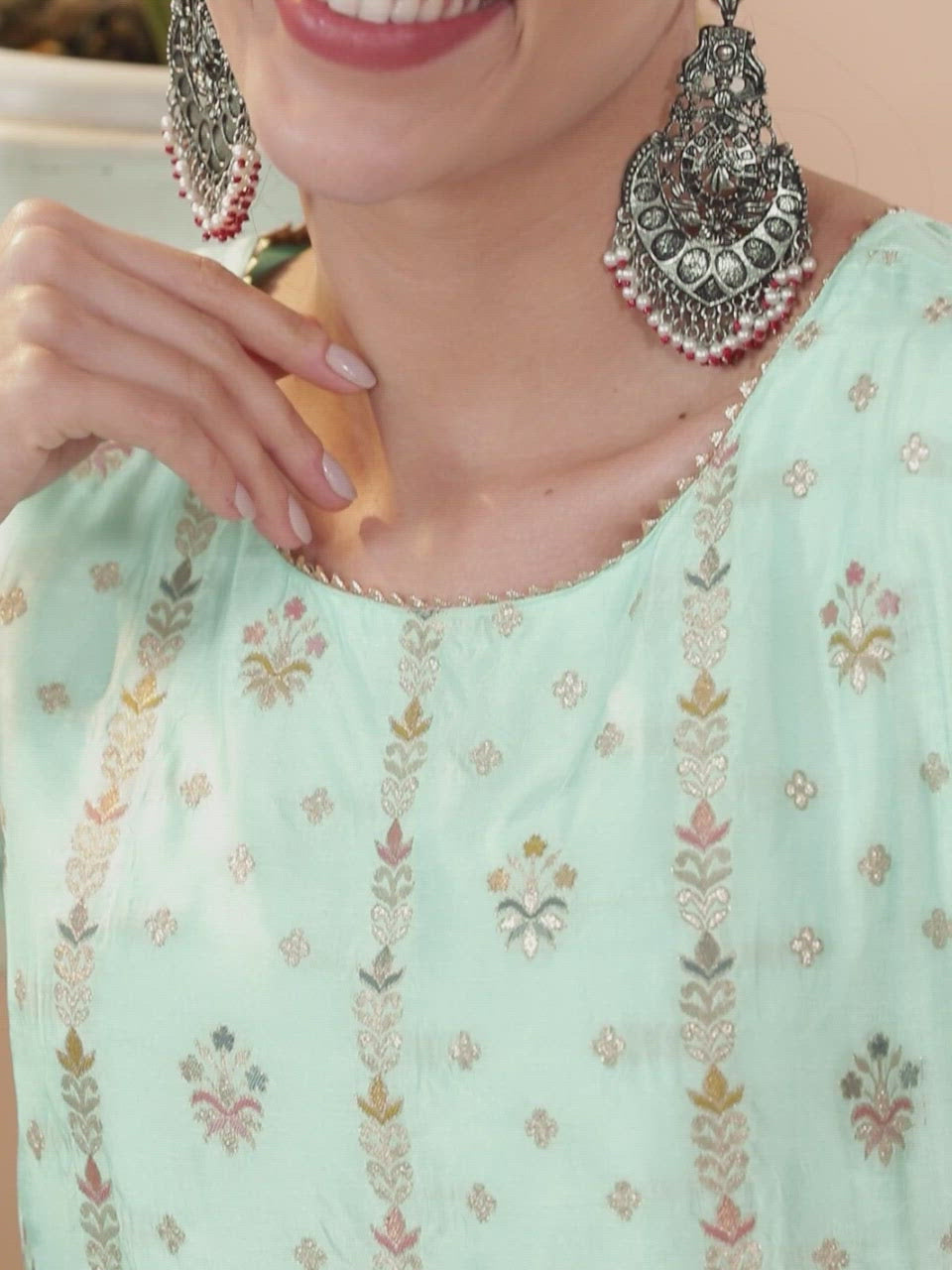  Blue Woven Design Silk Straight Kurta With Dupatta 