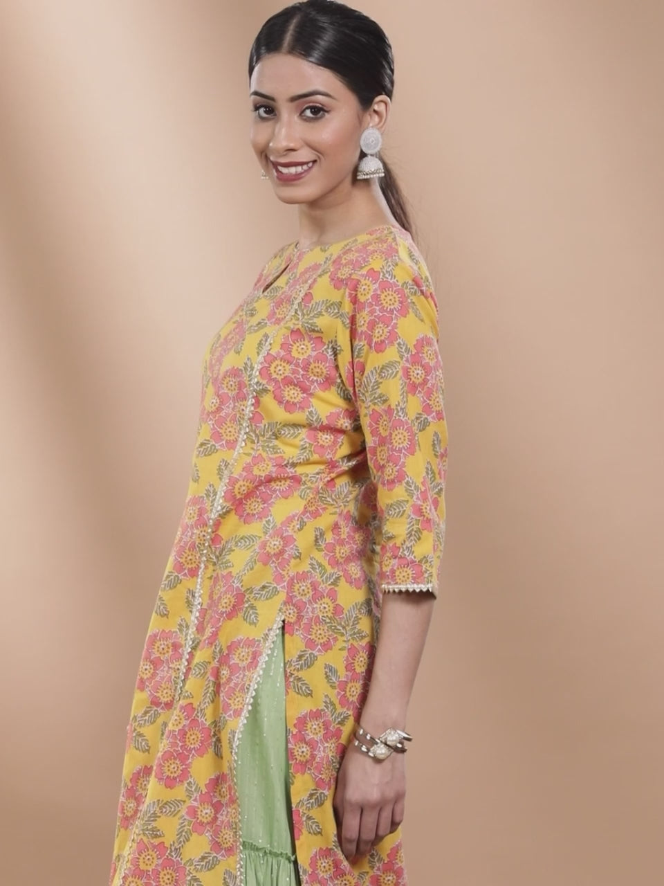  Yellow Printed Cotton Kurta 
