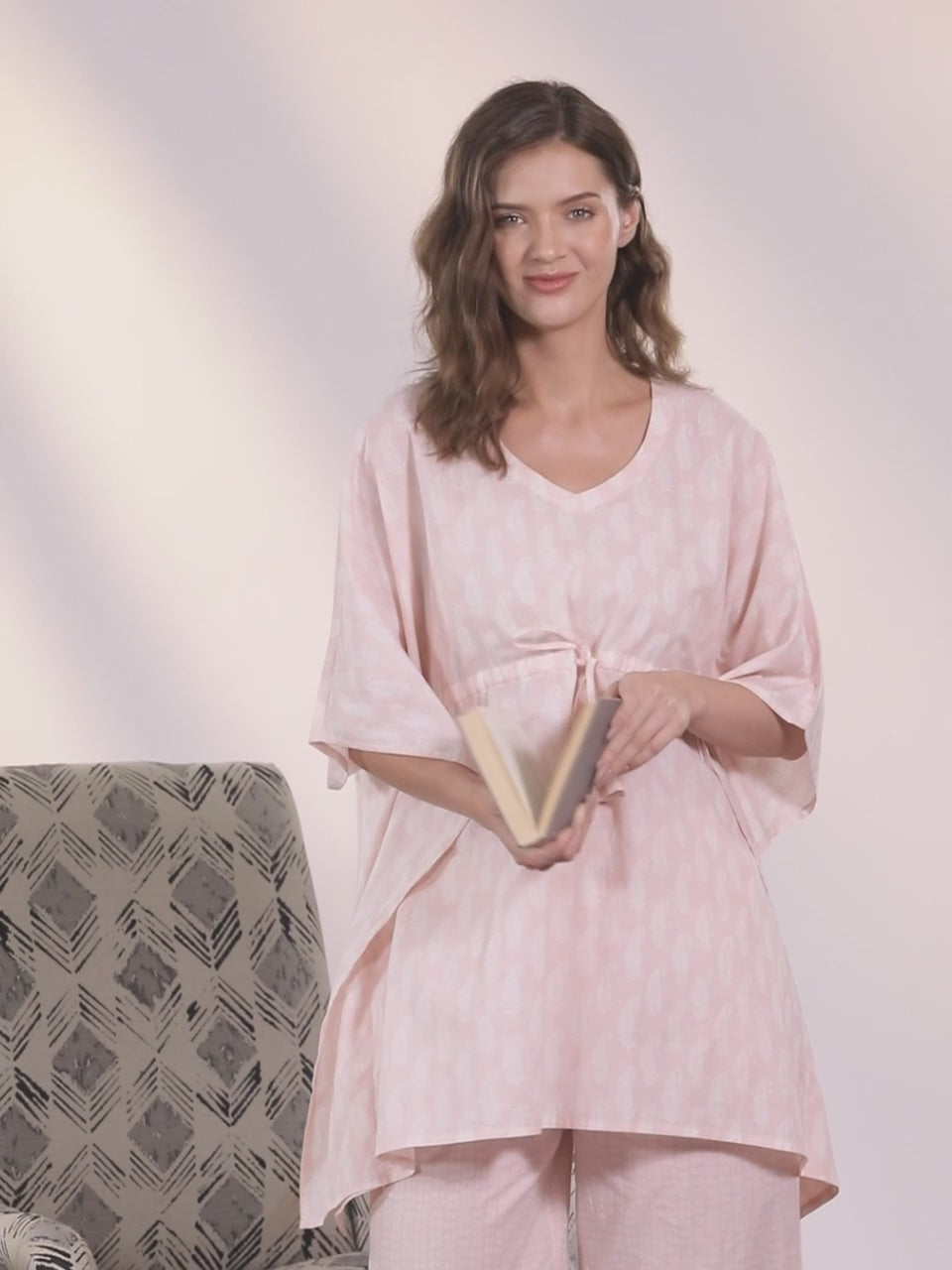  Pink Printed Cotton Night Suit 