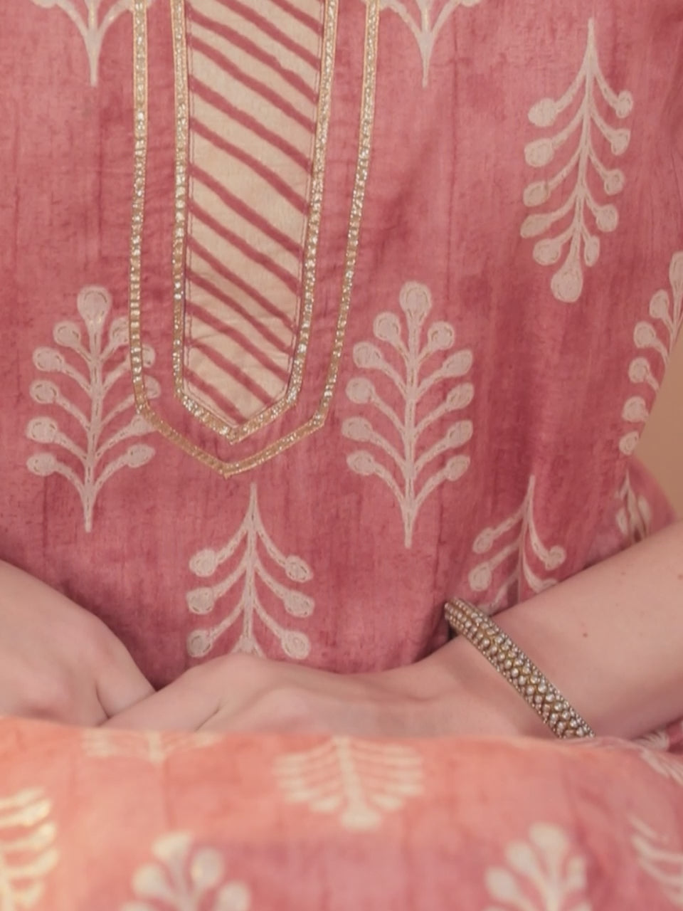  Peach Printed Cotton Straight Kurta 