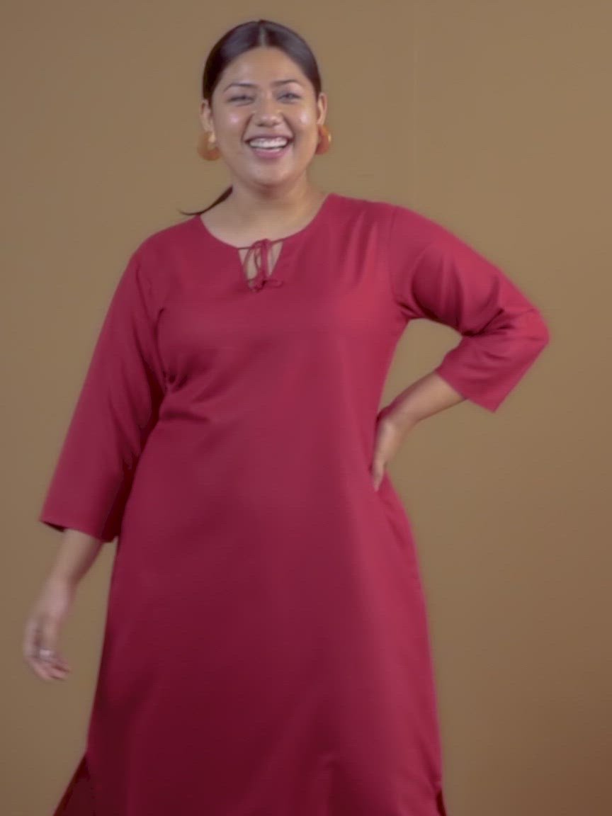 Plus Size Maroon Solid Cotton Kurta