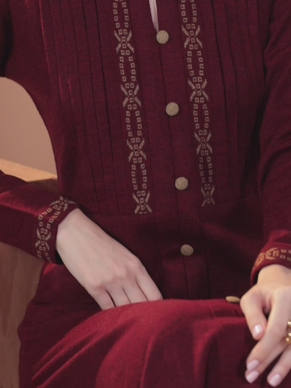  Maroon Woven Design Wool Straight Kurta 