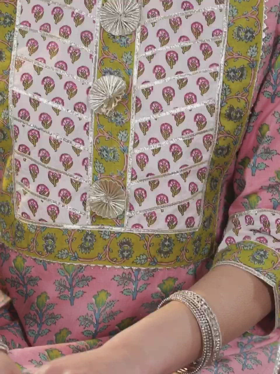  Pink Printed Cotton Straight Kurta With Skirt & Dupatta 