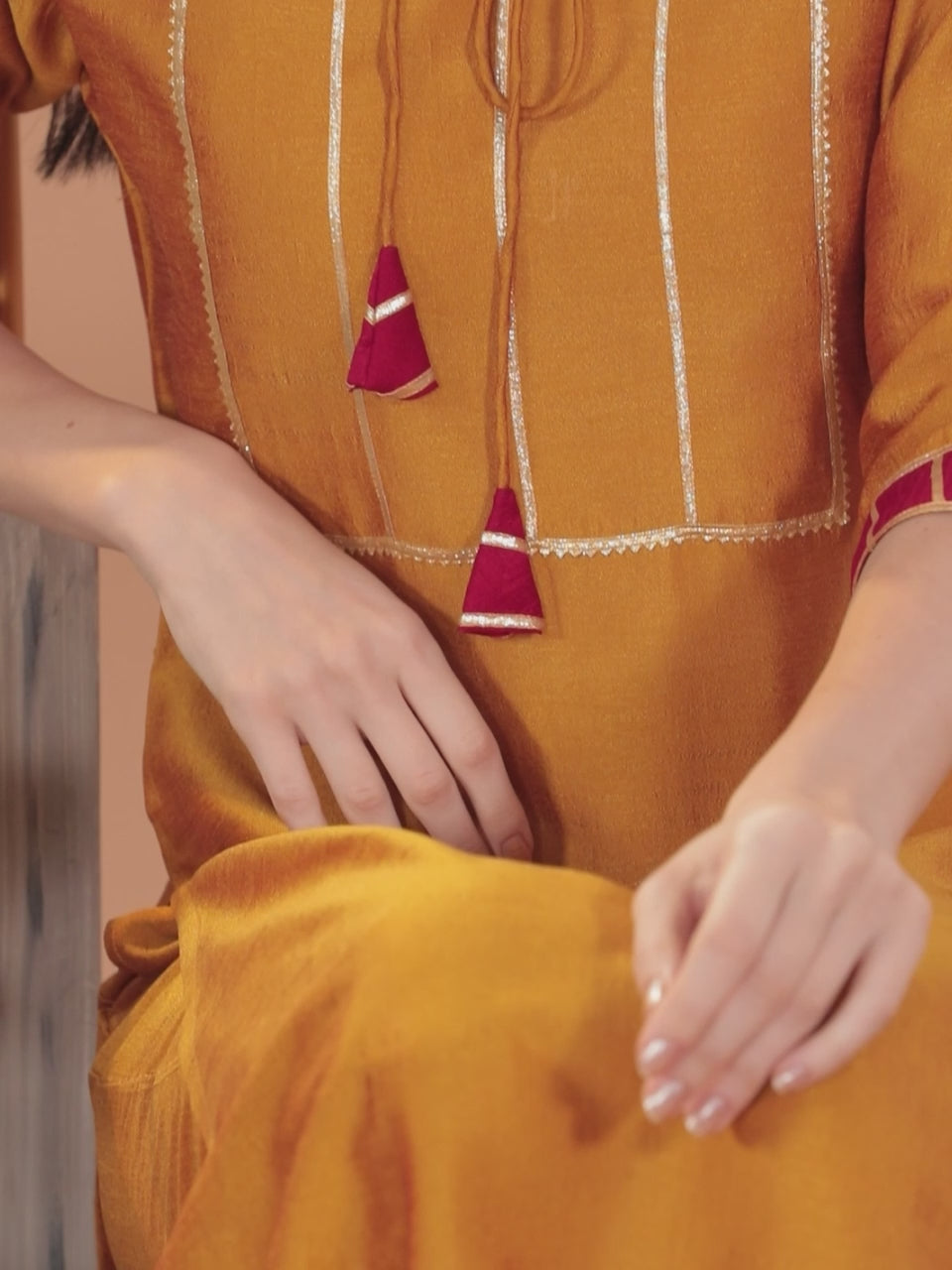 Mustard Solid Silk Blend Straight Kurta With Palazzos & Dupatta