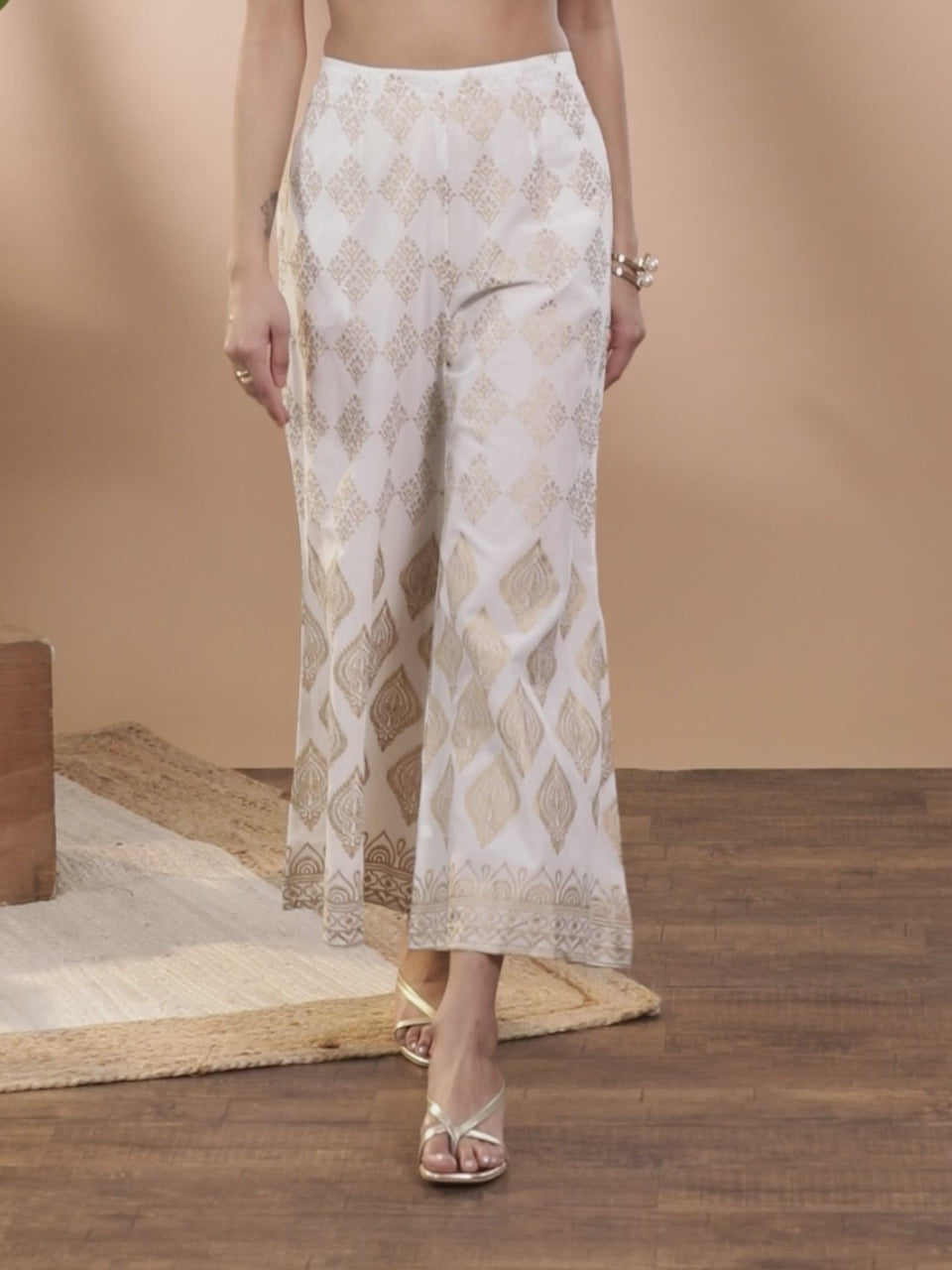 White Printed Cotton Palazzos