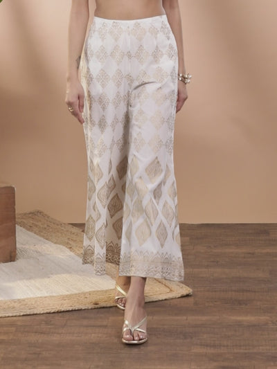 White Printed Cotton Palazzos