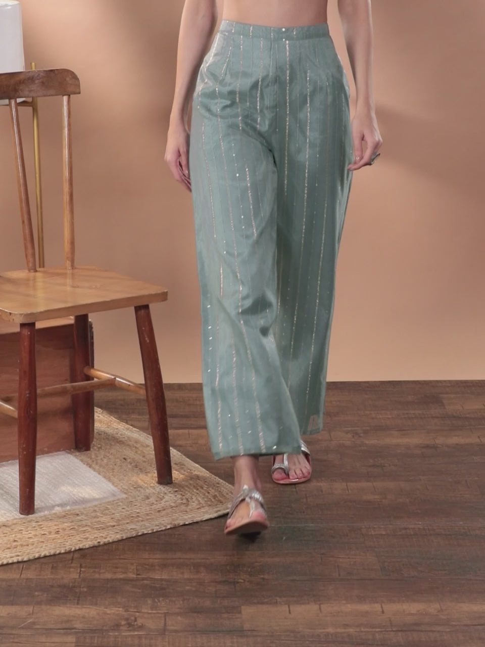  Grey Embellished Organza Palazzos 