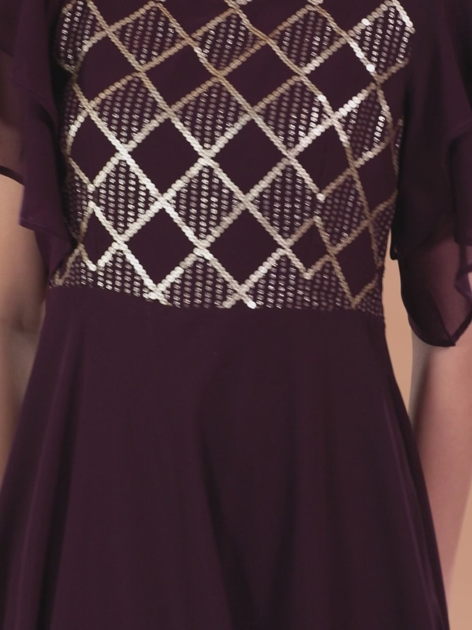 Purple Self Design Georgette Dress