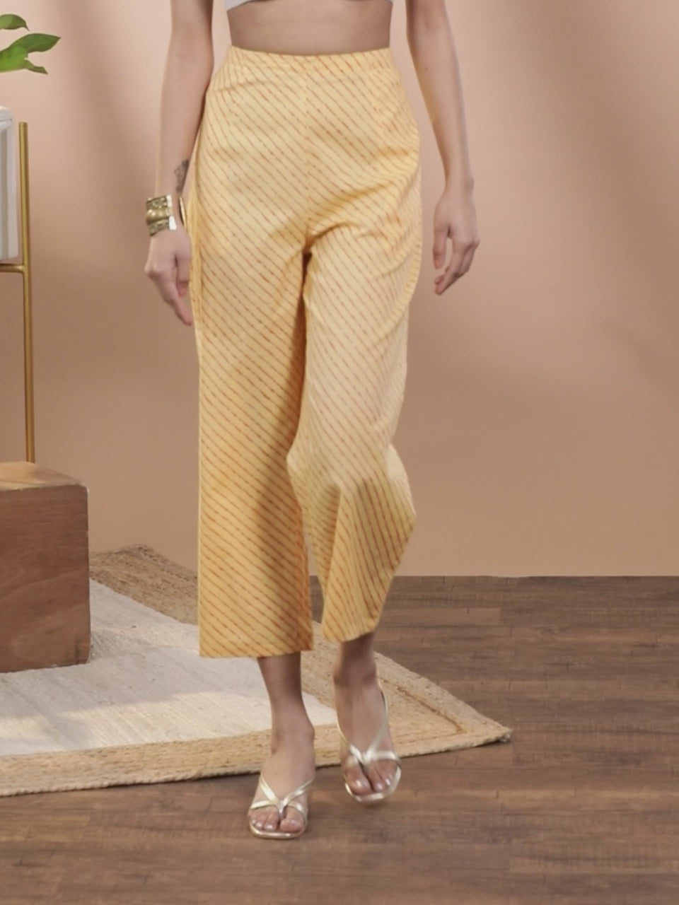  Yellow Printed Cotton Palazzos 