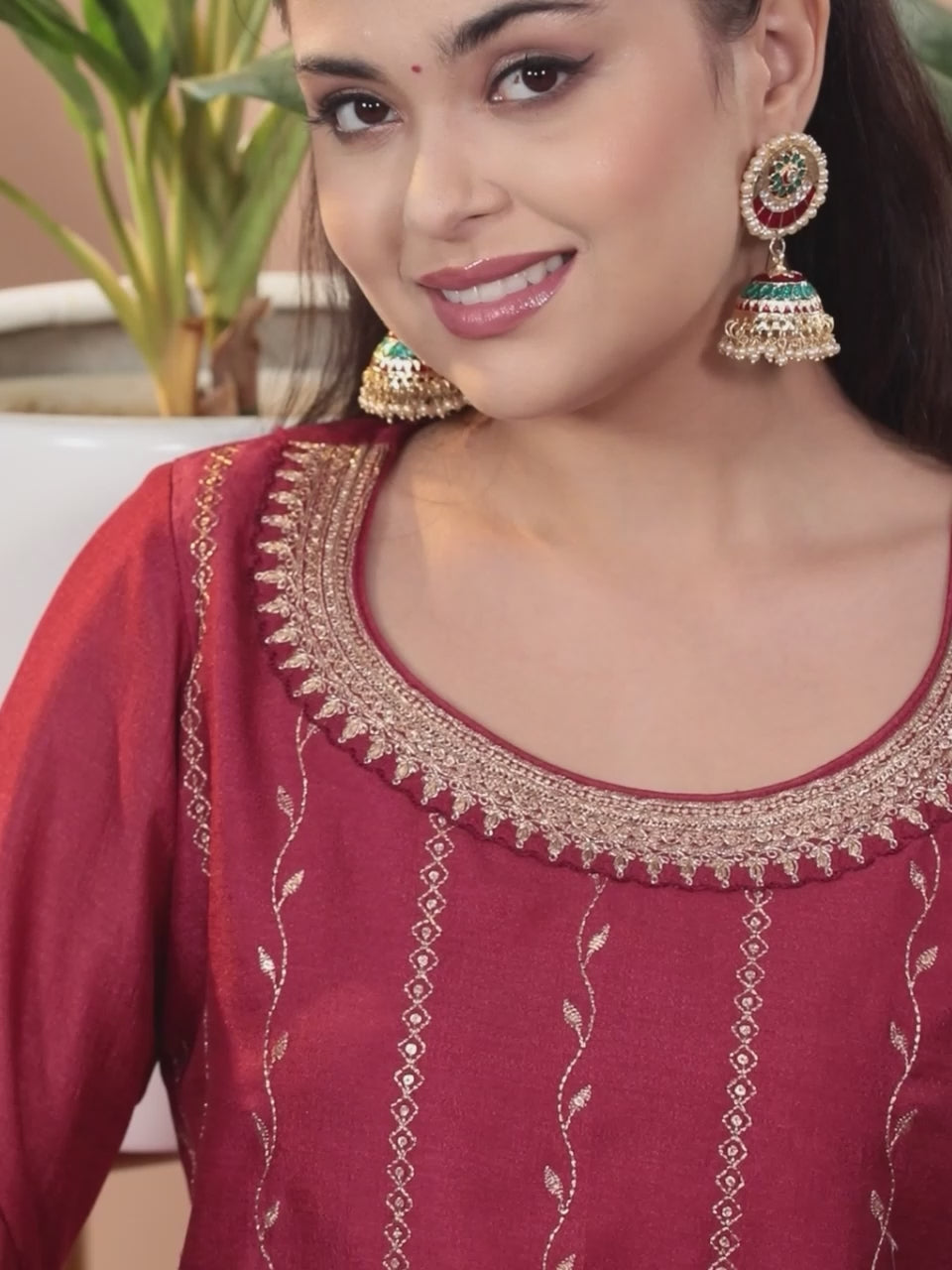  Pink Embroidered Silk Straight Kurta 