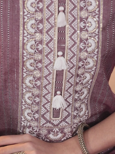 Mauve Embroidered Cotton Straight Kurta