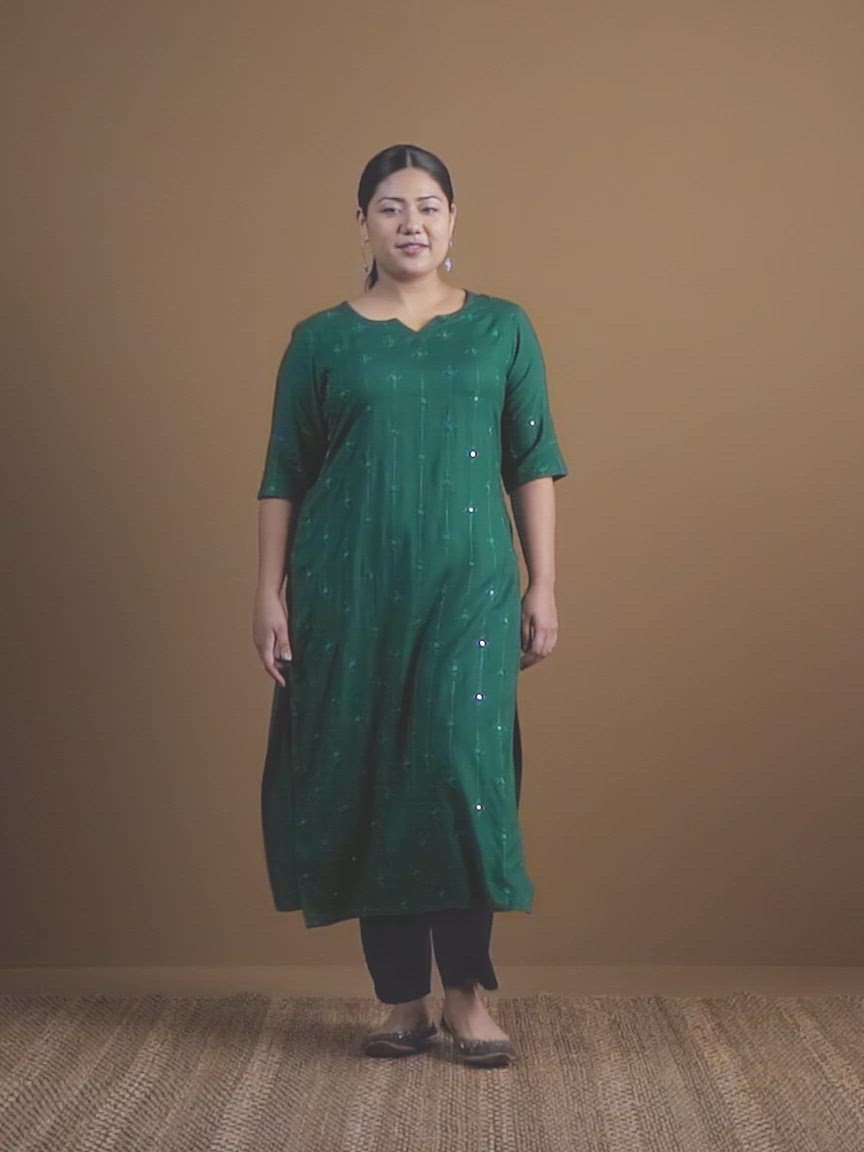  Plus Size Green Embroidered Rayon Kurta 
