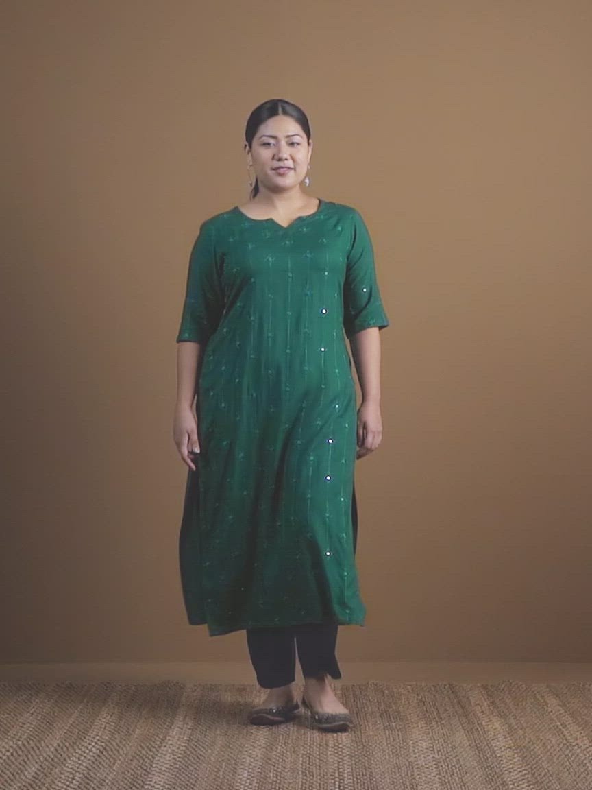 Plus Size Green Embroidered Rayon Kurta