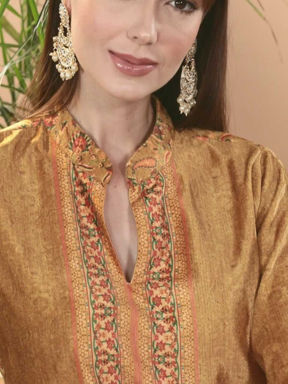  Mustard Printed Velvet Straight Kurta With Dupatta 