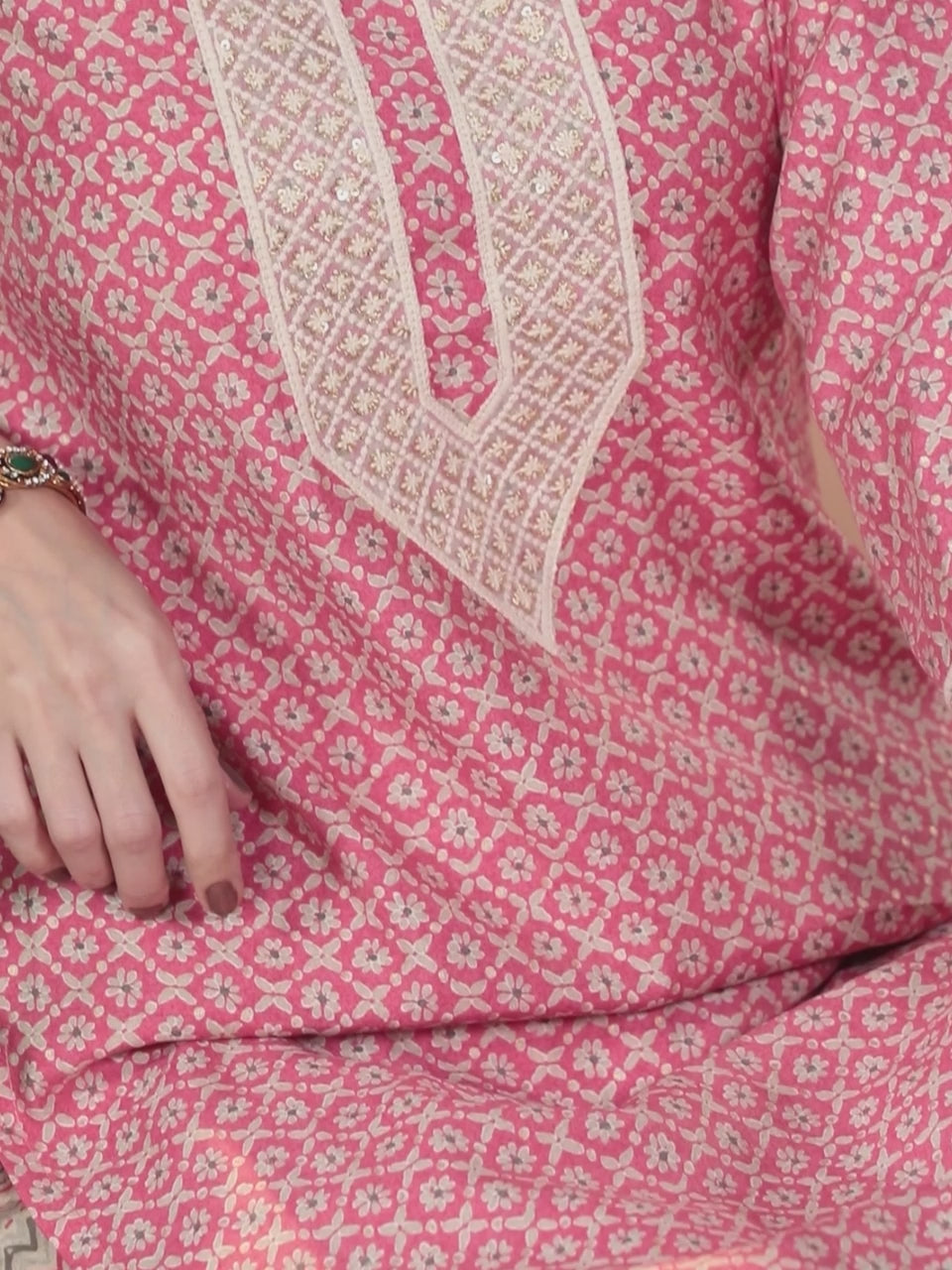  Pink Yoke Design Silk Straight Kurta 