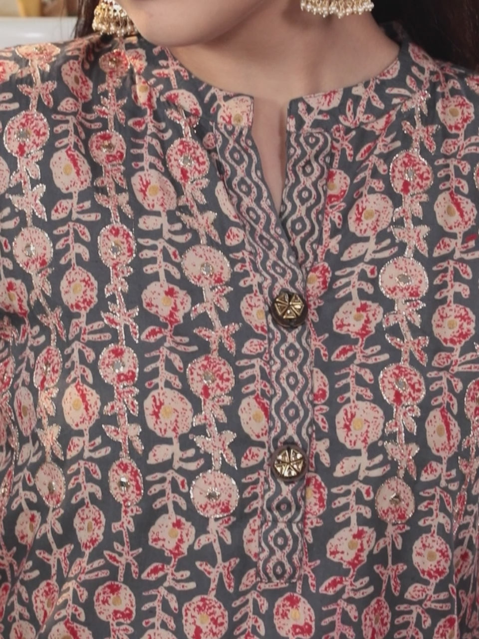  Grey Printed Rayon Straight Kurta 