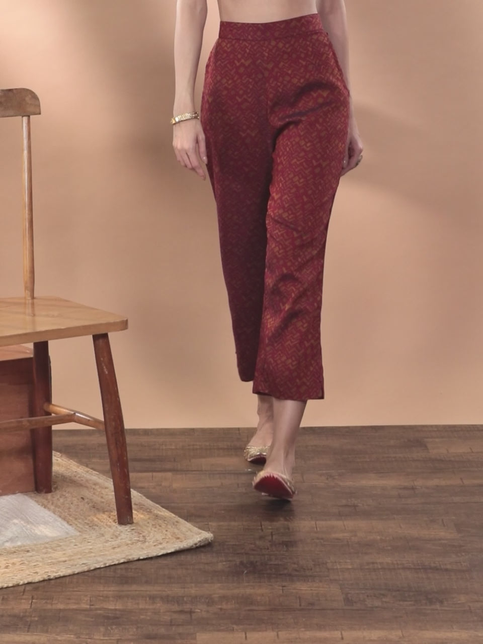  Maroon Printed Silk Trousers 