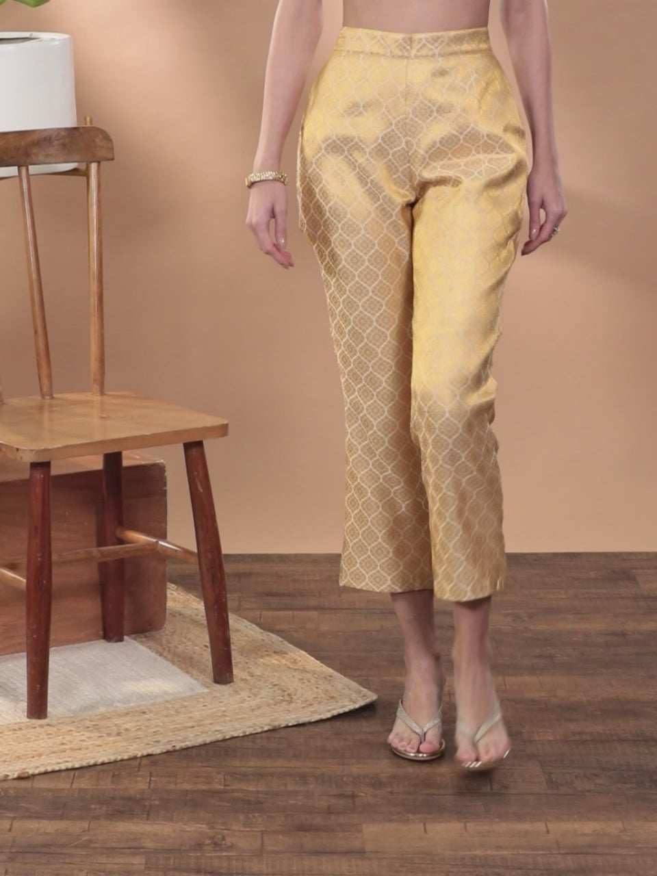 Gold Self Design Jacquard Trousers