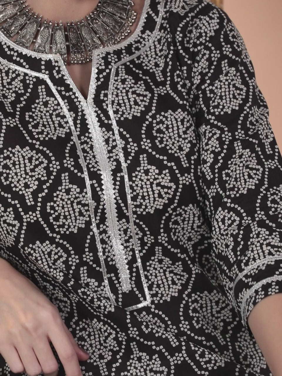 Black Printed Cotton Straight Kurta 