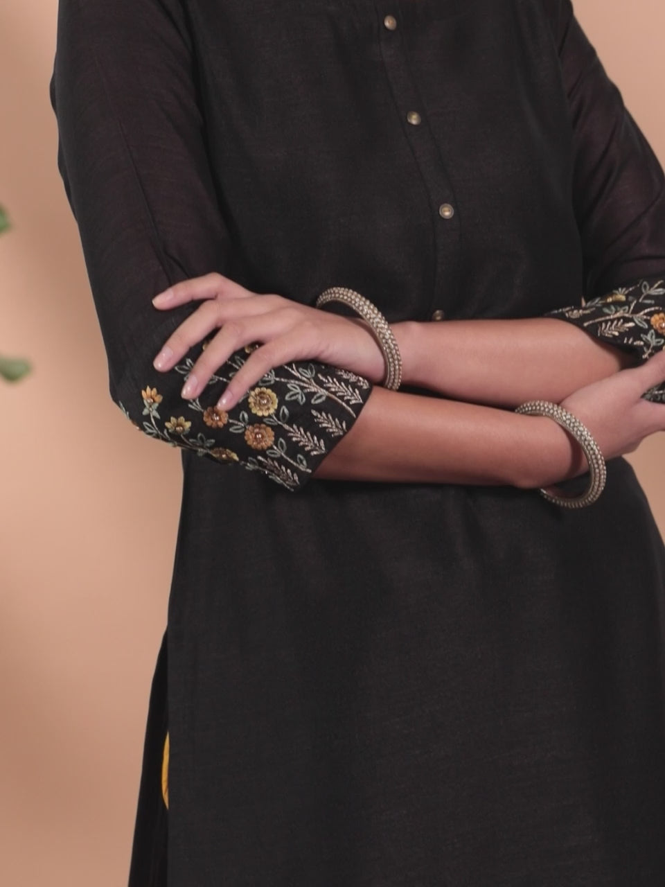 Black Solid Silk Straight Kurta 