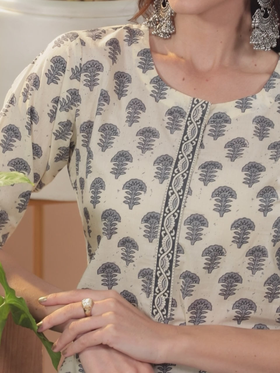  Off-White Printed Cotton Straight Kurta With Salwar & Dupatta 