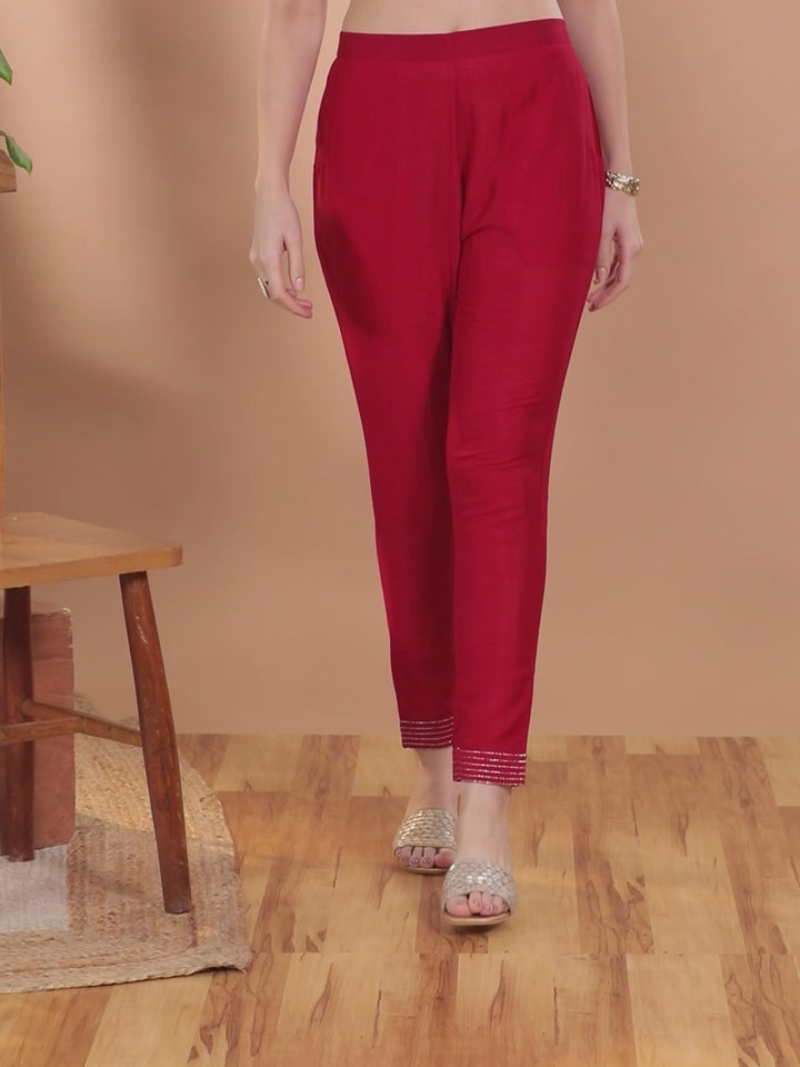 Pink Solid Silk Trousers