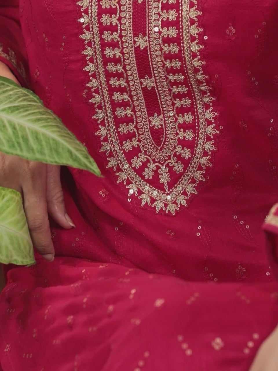  Magenta Embroidered Silk Blend Straight Suit With Dupatta 