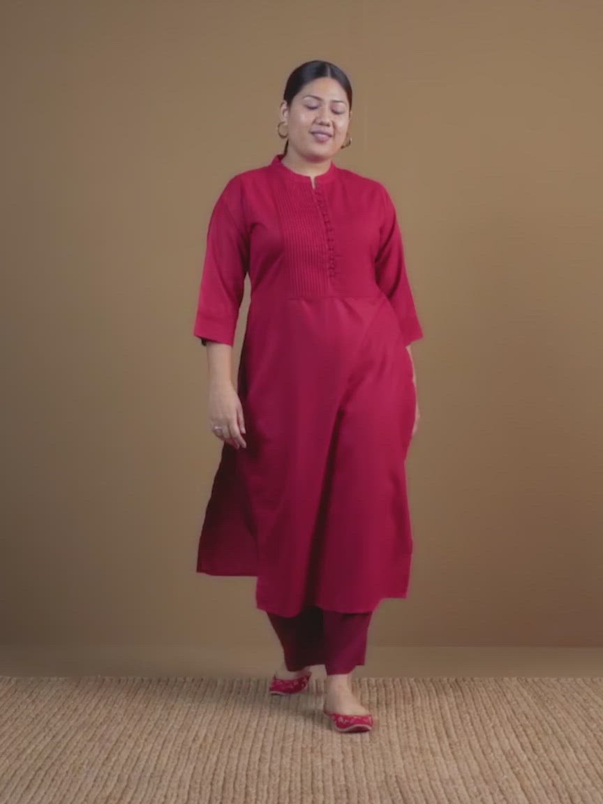  Plus Size Maroon Solid Cotton Kurta 