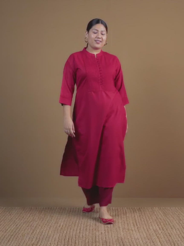 Plus Size Maroon Solid Cotton Kurta