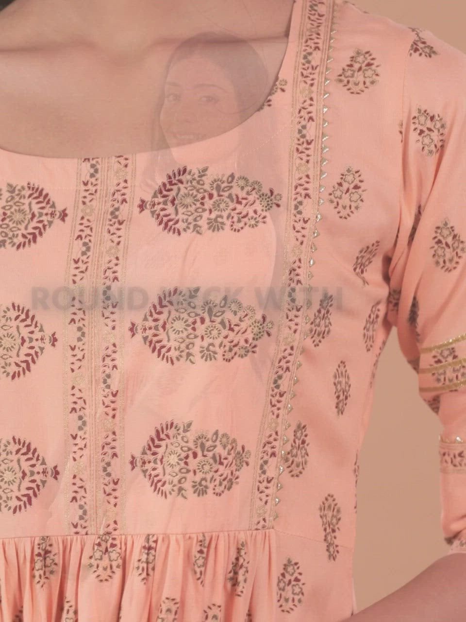  Peach Printed Viscose Rayon Dress 