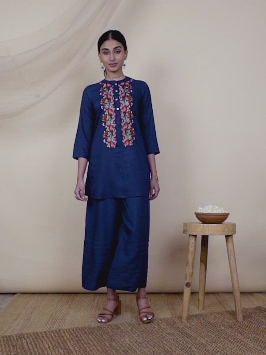 Blue Embroidered Rayon Kurti