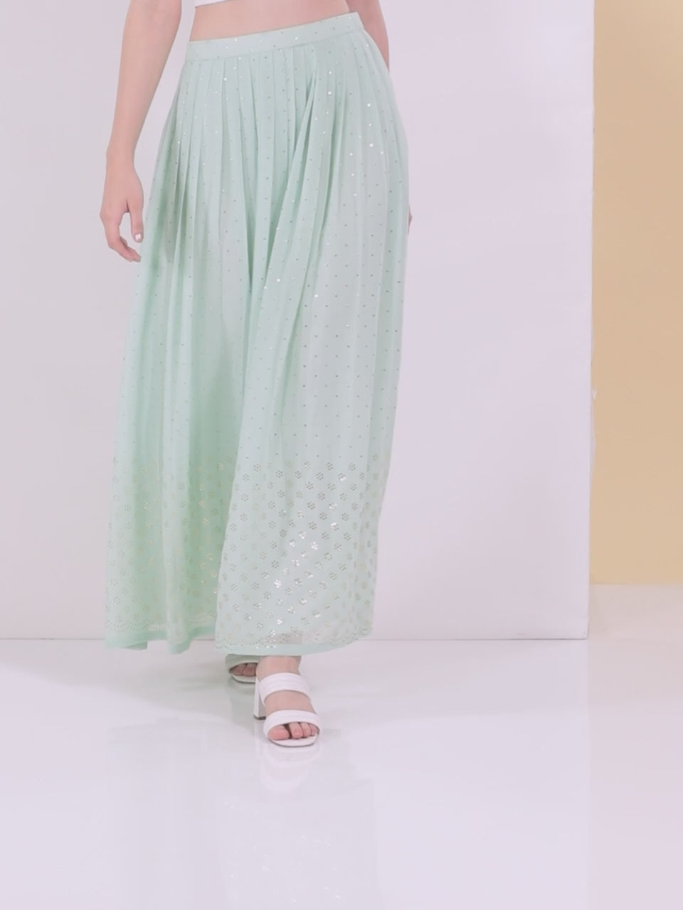 Sea Green Embellished Georgette Skirt 