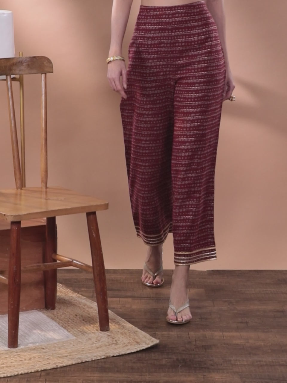  Maroon Striped Rayon Palazzos 