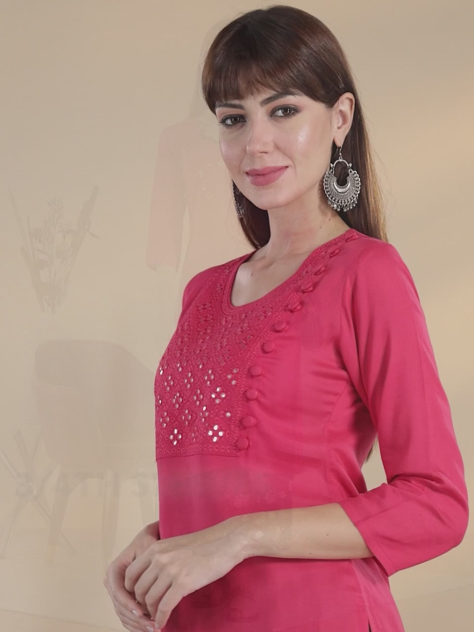  Pink Yoke Design Rayon Kurta 