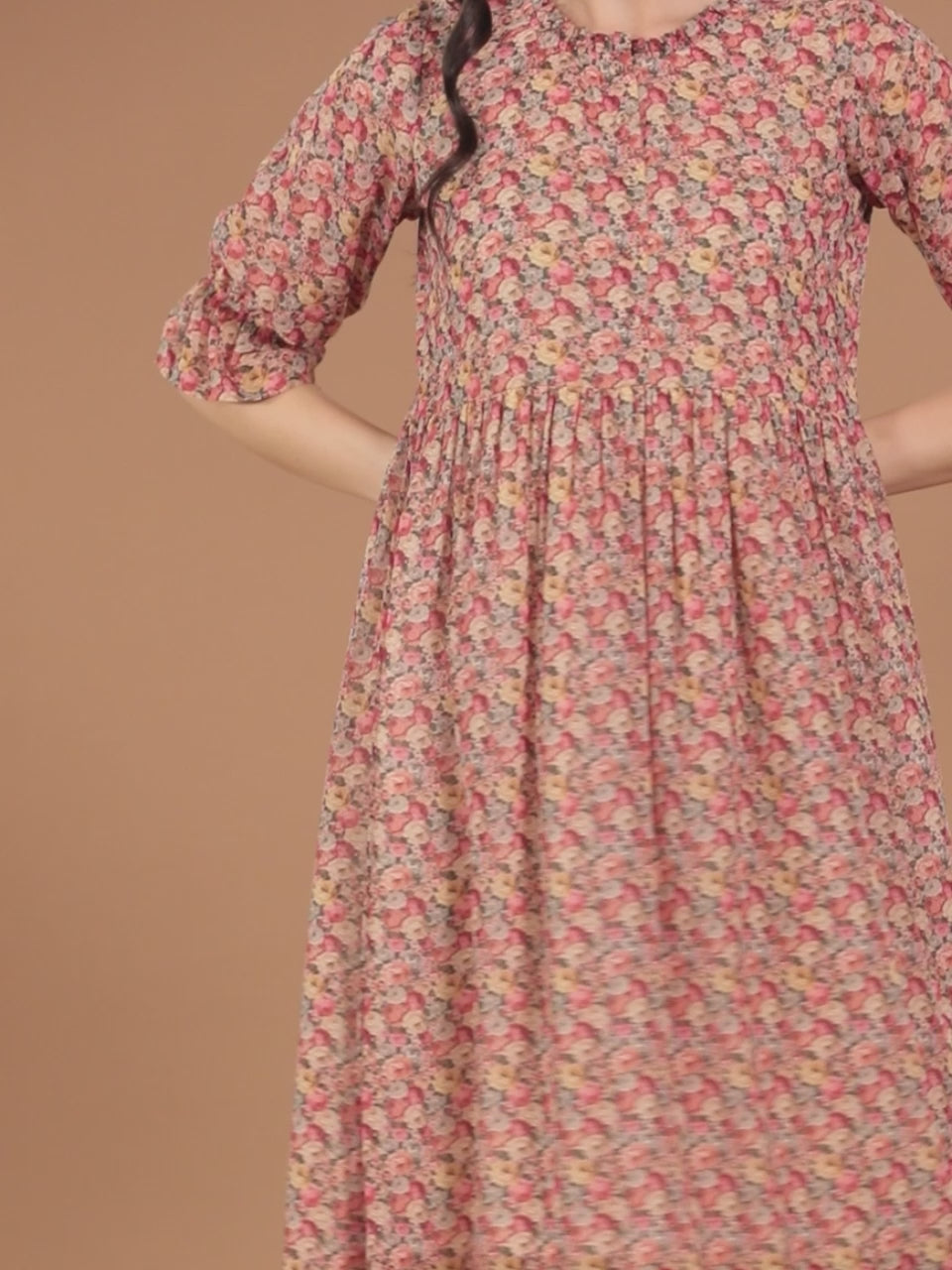  Multicoloured Printed Georgette Fit and Flared Dress 
