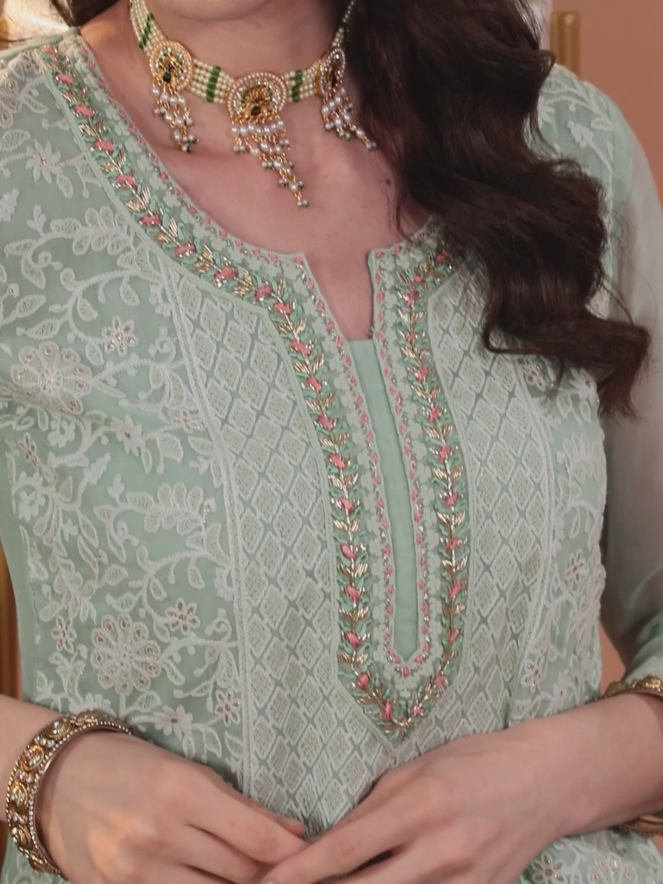  Blue Embroidered Georgette Straight Kurta With Trousers & Dupatta 