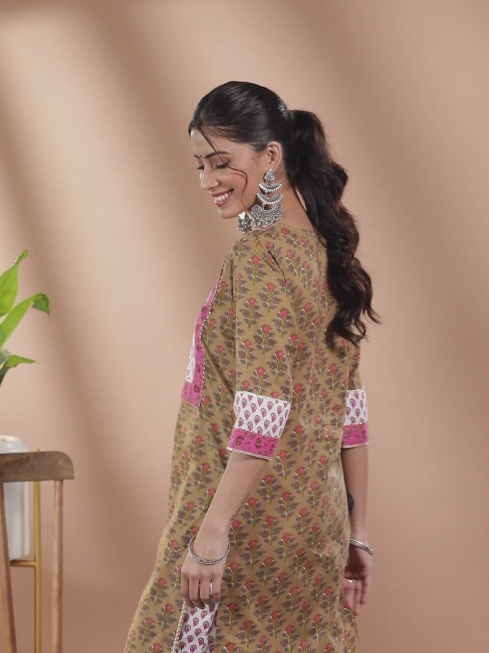  Olive Green Yoke Design Cotton Kurta 