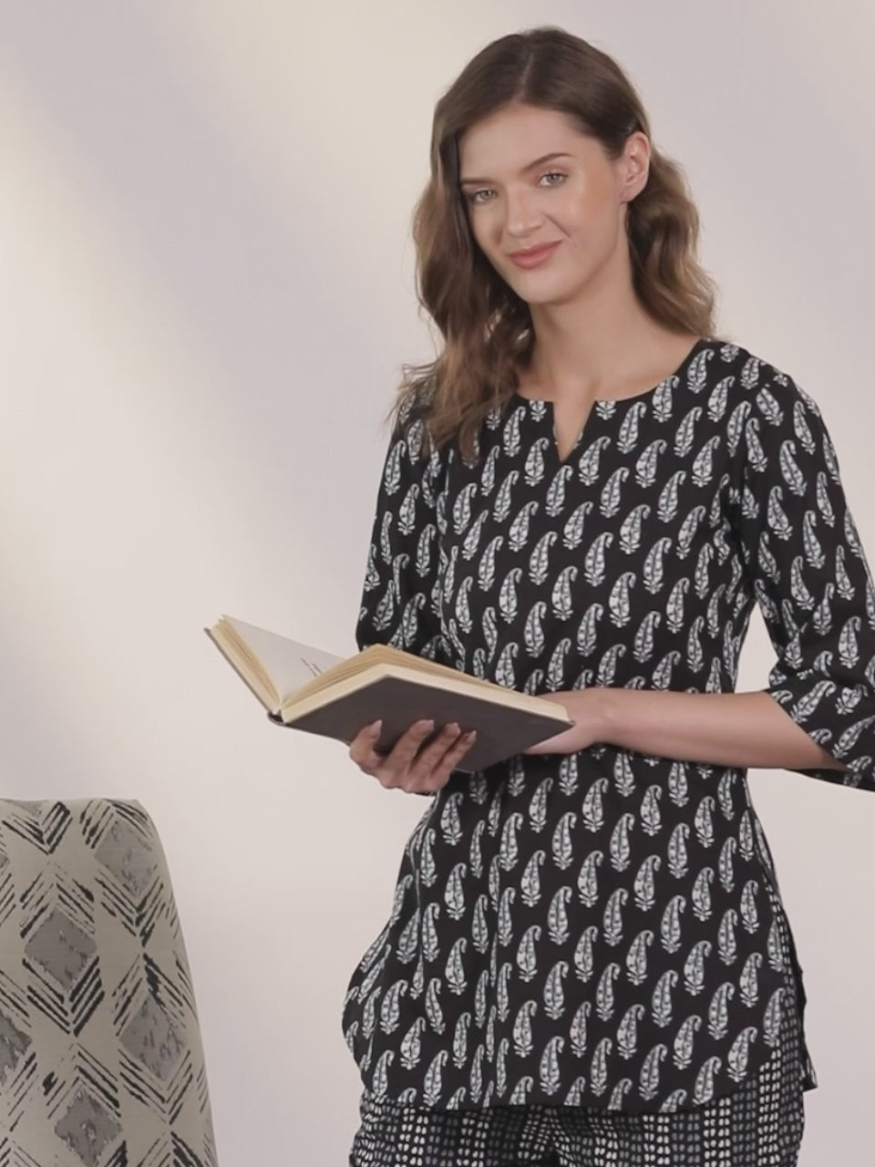  Black Printed Cotton Night Suit 