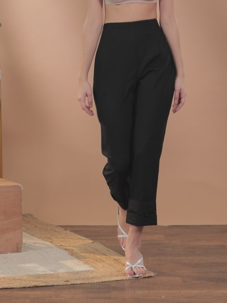  Black Solid Rayon Trousers 