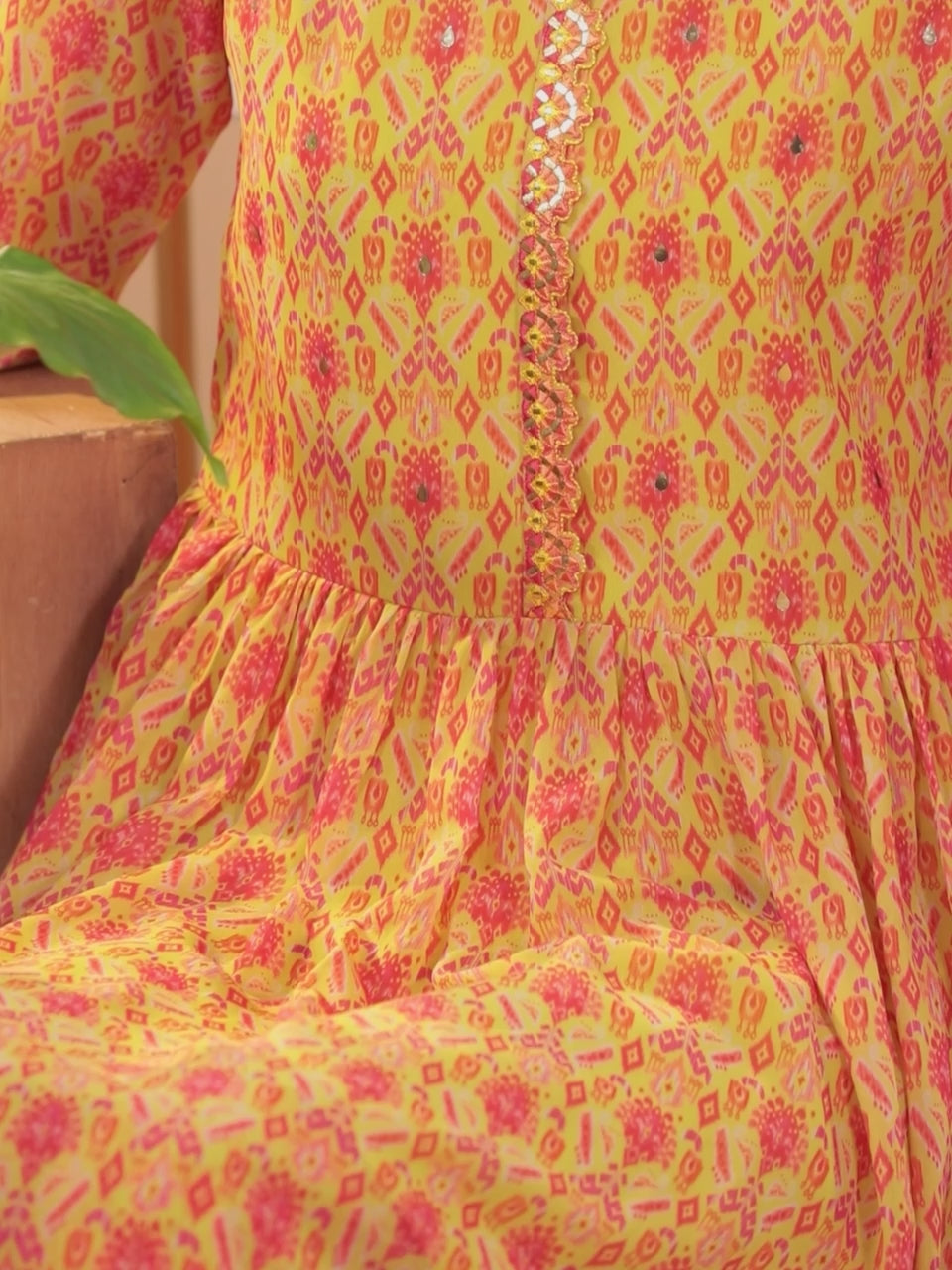  Yellow Printed Georgette A-Line Kurta With Sharara & Dupatta 