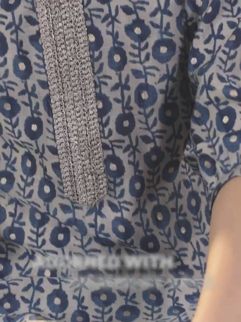  Blue Printed Chanderi Silk Kurta 