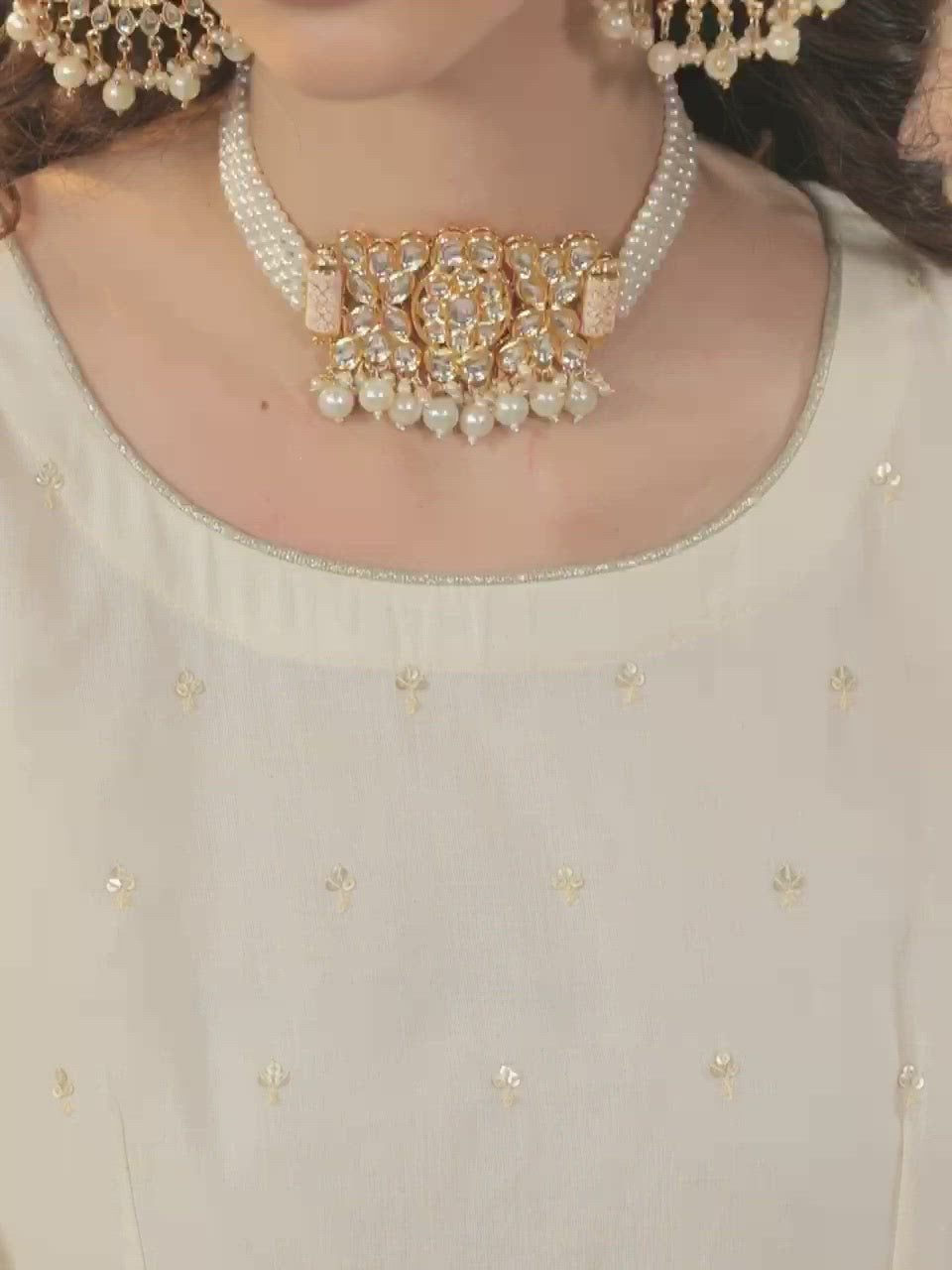 Off-White Embroidered Cotton Anarkali Kurta With Dupatta