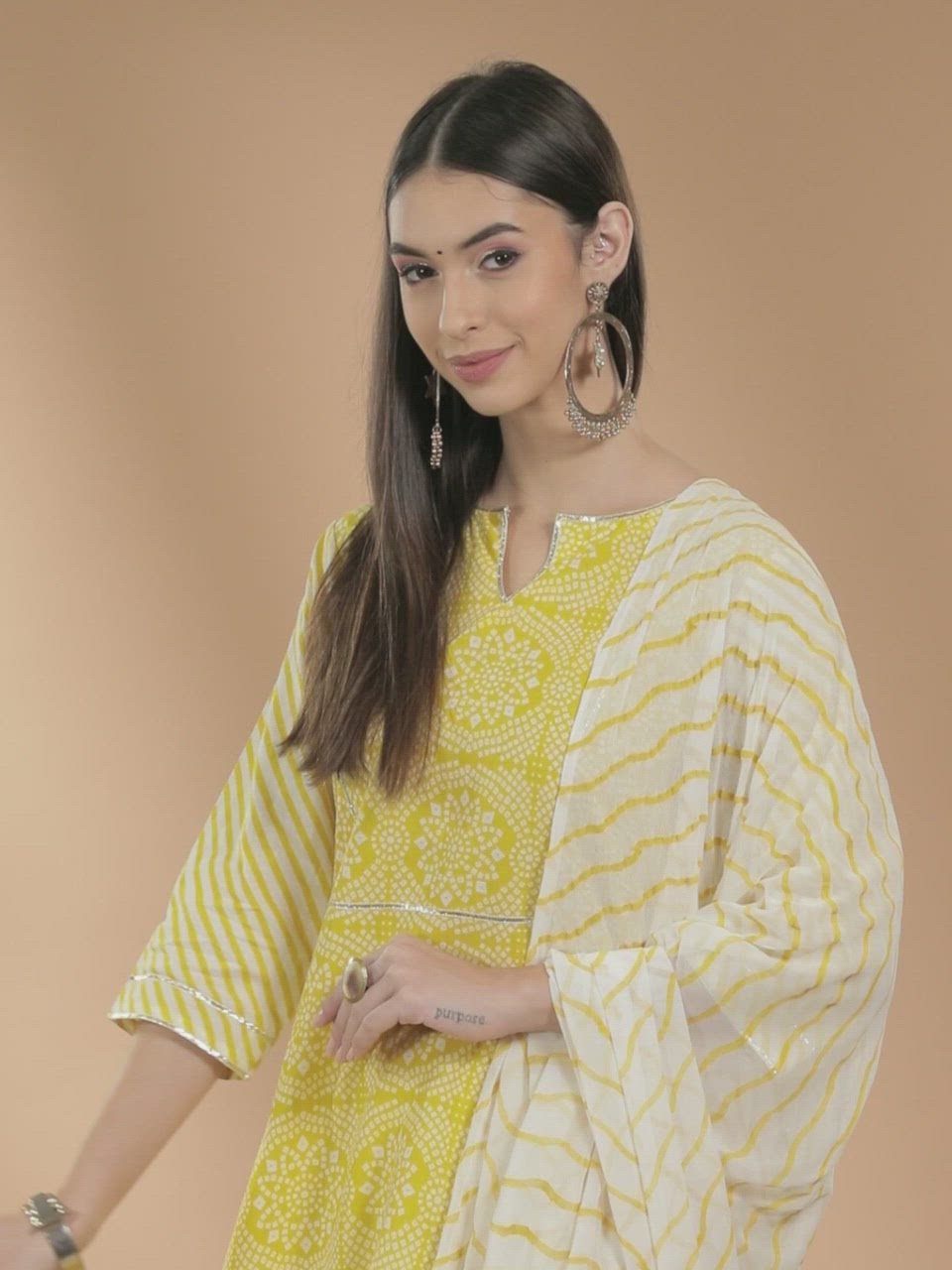  Yellow Printed Cotton Straight Kurta With Skirt & Dupatta 