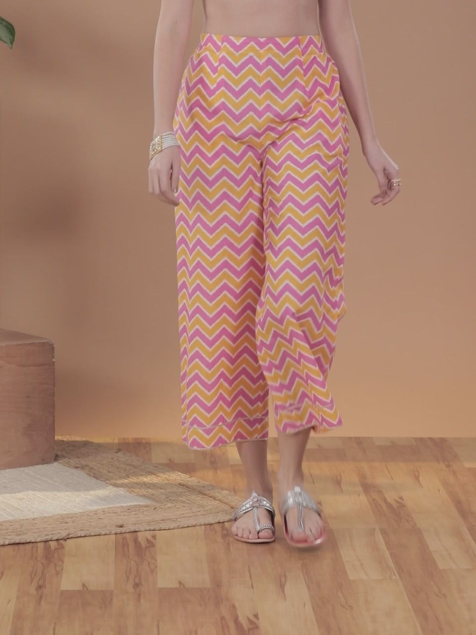  Orange Printed Cotton Palazzos 