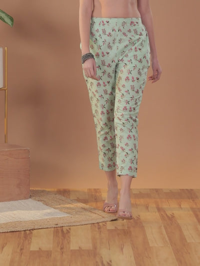 Green Printed Cotton Trousers