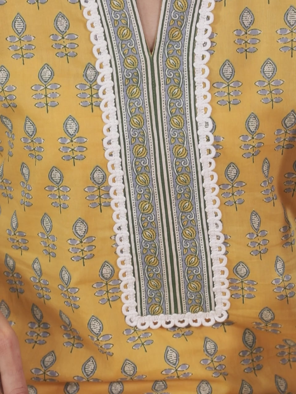  Yellow Printed Cotton Kurta 