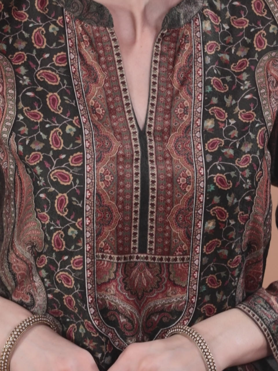  Olive Printed Velvet Straight Kurta 