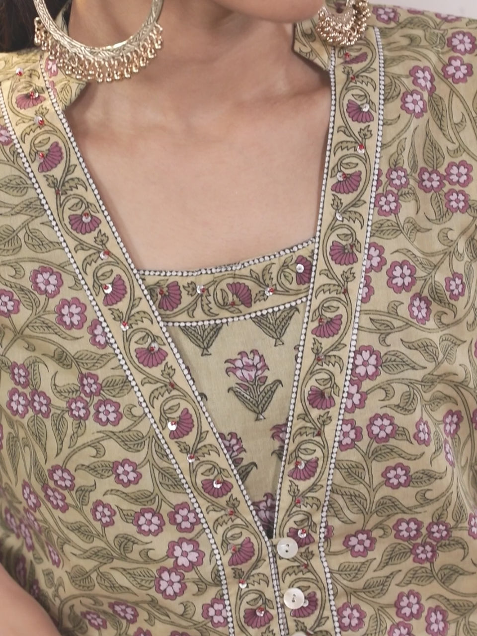 Beige Printed Cotton Kurta