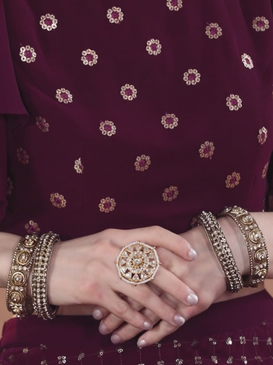  Burgundy Sequinned Georgette Lehenga Set 