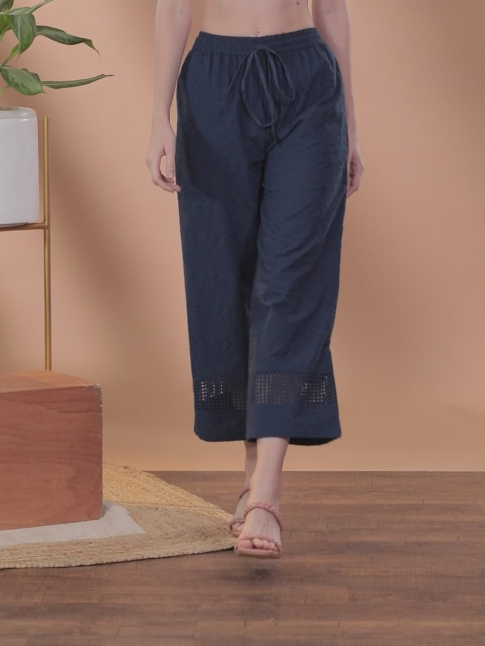  Blue Self Design Cotton Palazzos 